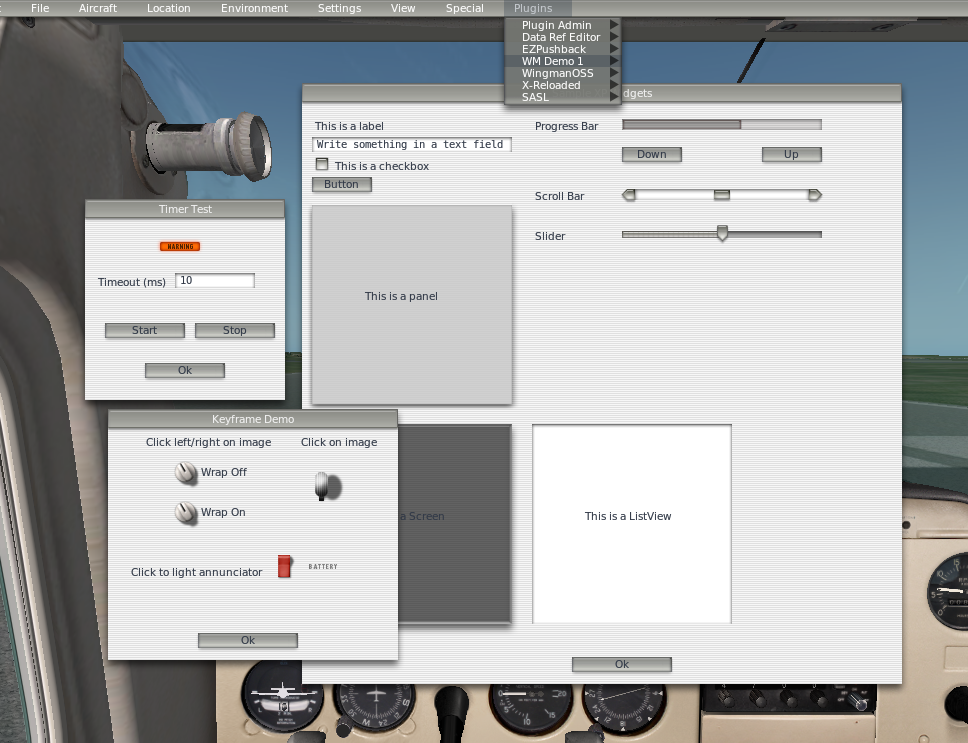 Shows a few dialog windows of WingmanDemo1